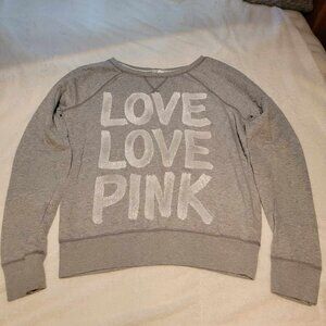 Victoria's Secret Love PINK Gray Crew Neck Sweatshirt Size Med